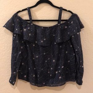 Anthro Floreat navy star off the shoulder blouse